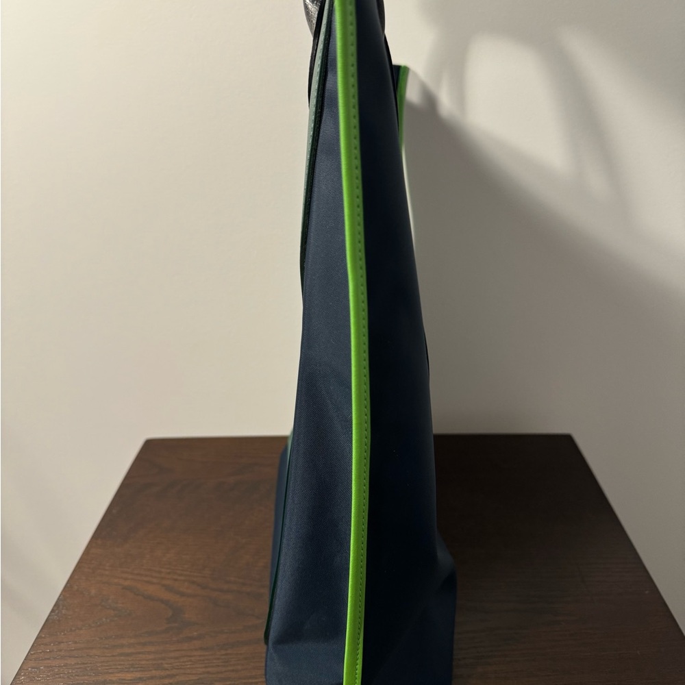 LONGCHAMP Cabas Tote Navy Canvas/ Green Leather with Strap BRAND NEW - Picture 8 of 10